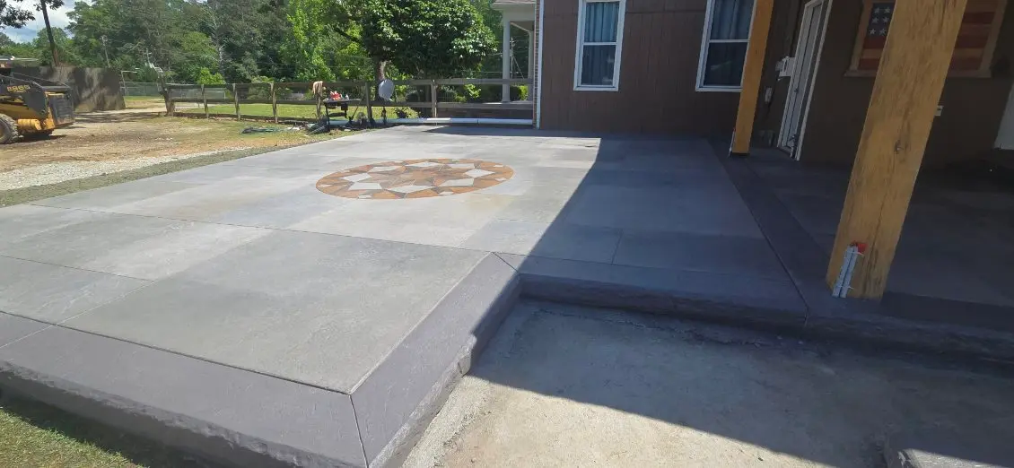 Stamped concrete overlay patio completed by OTM Concrete